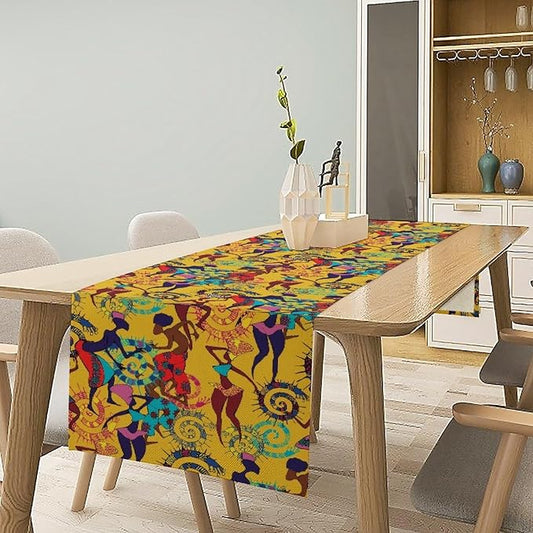 African Woman Table Runner Colorful Africa Nationality Tribe Element Pattern for Home Kitchen Table Decor Dining Coffee Room Party Decor 13x90in