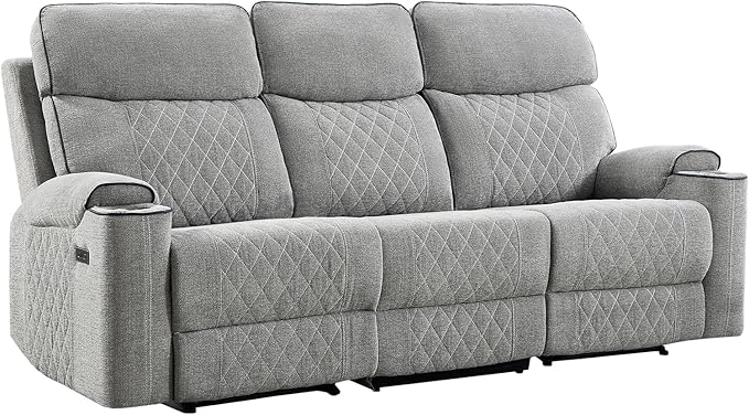 HAOMARKETS Power Oversized Reclining Sofa Couch with Cup Holders, Breathable Fabric 3-Seater Electric Recliner Couches with USB and Type-C Charging Ports for Living Room, Light Grey