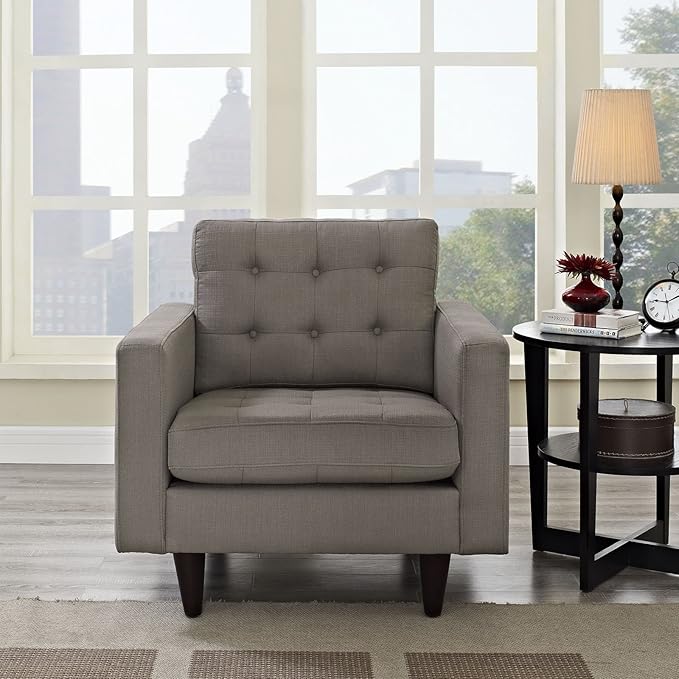 Modway EEI-1013-GRA Empress Mid-Century Modern Upholstered Fabric Armchair in Granite
