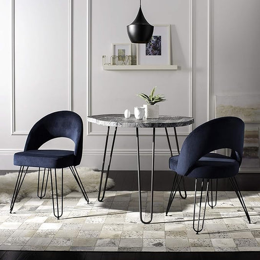 Safavieh Home Jora Retro Navy Velvet and Matte Black Dining Chair, Set of 2