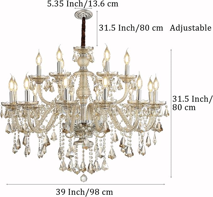 Cognac 18 Lights K9 Crystal Chandelier Modern Luxurious Light Candle Pendant Lamp Ceiling Living Room Lighting for Dining Living Room Bedroom Hallway Entry 39x31 Inch Gifts (Cognac Color)
