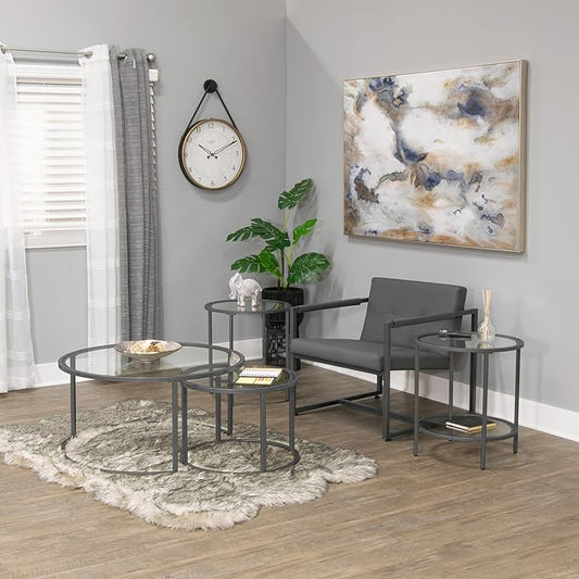 Camber Elite Metal and Glass Round Nesting Coffee Table Set, 35 Inches