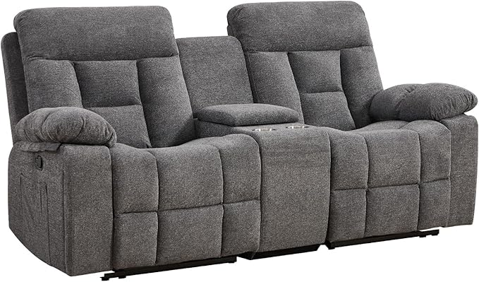 EBELLO Loveseat Recliner Sofa for Living Room, Extra Wide Modern Overstuffed 2 Seat Reclining Manual Sofa Chair, with Hidden Armrest Cup Holders, Breathable Fabric, Light Grey
