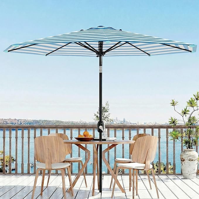 Garvee 10FT Patio Umbrella - Outdoor Table Umbrella with Crank Lift & Push Button Tilt - Market Umbrella 8 Sturdy Ribs UV Protection for Pool, Deck, Yard, Garden