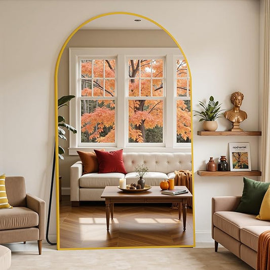Full Length Mirror, 81"x41" Arched Full Body Mirror, Floor Mirrors with Stand, Body Mirrors Standing Hanging Leaning Against Wall,Aluminum Frame Mirrors for Bedroom Cloakroom,Living Room,Gold