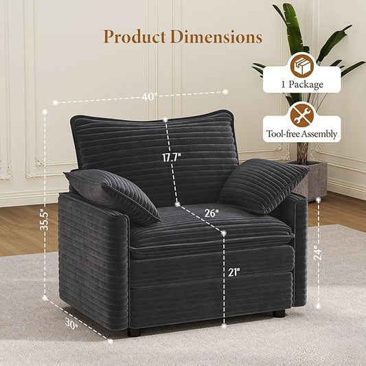 Vesgantti 40" Single Seat Sofa, Comfy Cloud Couch Deep Seat Upholstered Couch Corduroy Modern Sofa with Armrest Pillow, Easy Assembly for Living Room, Bedroom and Apartment, Gray | Sink-in Comfort, Height Adjustable, Easy Rearrangement, Extra-deep Otto...
