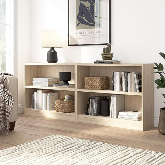 Bush Furniture Universal Small 2 Shelf Bookcase in Natural Elm - Set of 2, Matching Storage and Display Bookshelves for Home Office or Living Room Organization