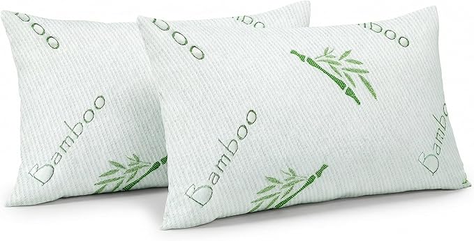 OMEO 2 Pack King Size Rayon Derived from Bamboo Pillow for Sleeping Shredded Memory Foam Bed Pillows for Side, Back and Stomach Sleepers, Soft, Cooling, Adjustable and Washable Cover 20" x 36"