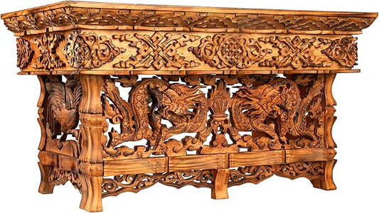 Tribe Azure Fair Trade Small Altar Table, Meditation Table Altar, Small Puja Table, Meditation Altar Wood Wiccan Buddhist, Tea Japanese, Low Side Dragon (Large)