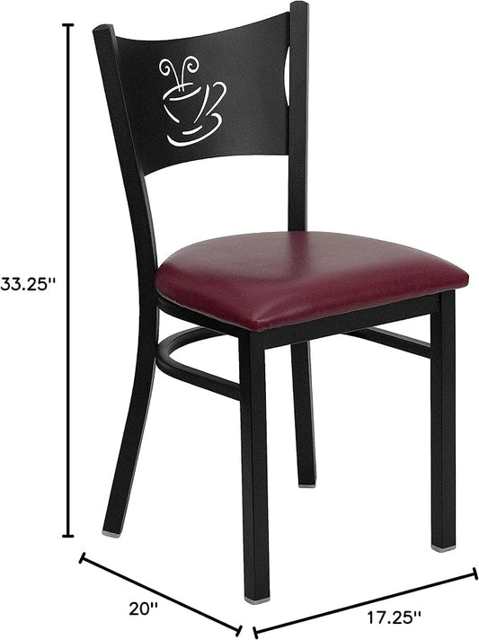 Flash Furniture HERCULES Series Black Coffee Back Metal Restaurant Chair - Burgundy Vinyl Seat (Pack of 4)