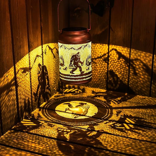 Bigfoot Solar Lanterns Outdoor Waterproof Hanging Solar Lights Big Foot Sasquatch Gifts for Women Men Metal Lantern Decorative LED Light for Yard, Patio, Lawn, Tabletop, Garden Decor