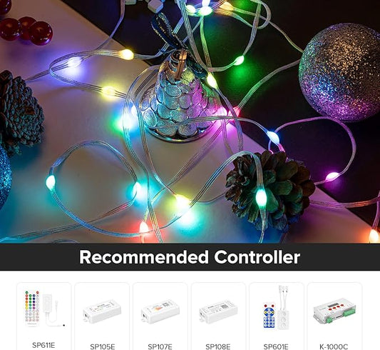 BTF-LIGHTING WS2812B IC RGB Pebble Pixel Light Seed String Roll Individual Addressable Chasing Color Smart Fairy String Light PVC Wire 32.8FT 100LED DC5V for Christmas Decor(No Adapter or Controller)