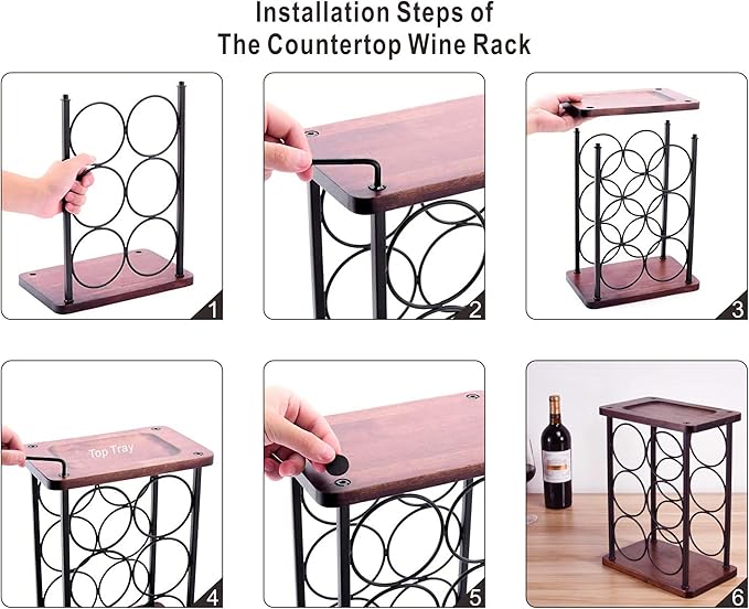 ALLCENER Countertop Wine Rack, Wood Wine Bottle Holder, Perfect for Home Decor & Kitchen Storage Rack, Bar, Cellar, Cabinet, Pantry, etc (Hold 6 Bottles)