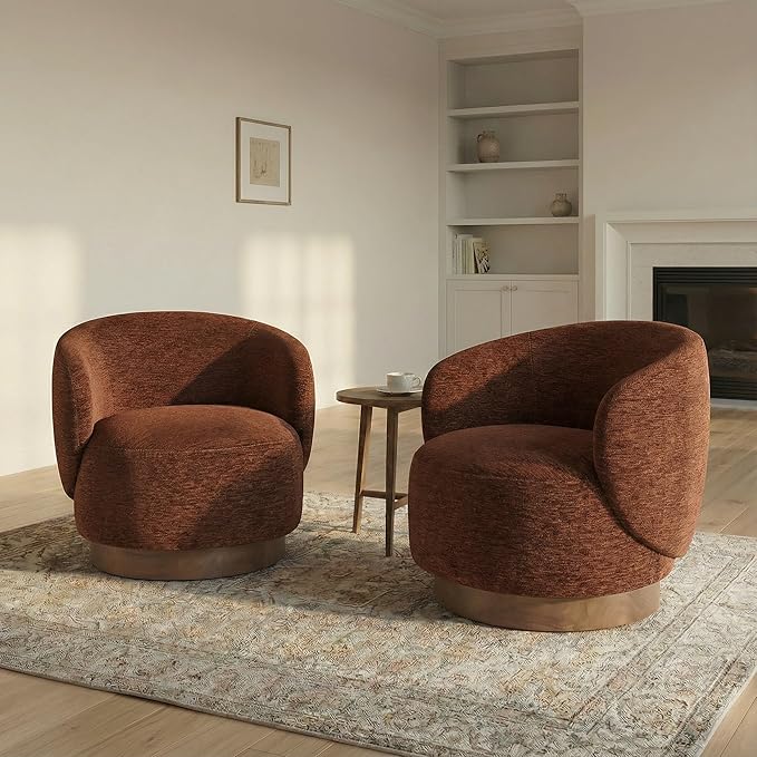 Swivel Accent Chair Modern Round Barrel Armchair with Upholstered Performance Fabric for Living Room Bedroom Waitingroom,2 Box,Red