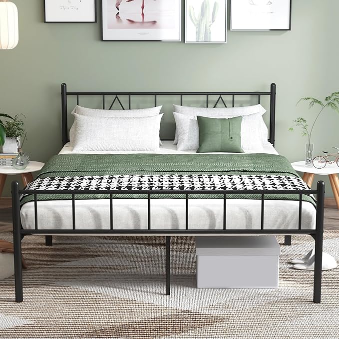 14 Inch Queen Size Bed Frames with Headboard/Footboard, Under Bed Storage, Strong Metal Slats Support, No Box Spring Needed, Noise Free, Easy Assembly, Black