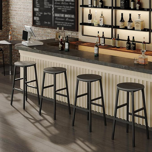 Bar Stools, Set of 2 Round Bar Chairs with Footrest, 24.4 Inch Kitchen Breakfast Bar Stools, Industrial Bar Stools, Easy Assembly, for Dining Room, Kitchen, Black BAHB0201 (Pack of 3)