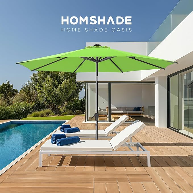HOMSHADE Outdoor Patio Umbrella - Market Table Pool Deck Umbrella with Push Button Tilt, Crank, UPF50+ UV Protection and Sturdy Ribs, 3-Year Fade Resistance, 220GSM Solution-Dyed Fabric (No base)