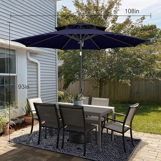 9FT Outdoor Patio Umbrella - 2 Tiers Table Umbrella Waterprool UV Protection, Sombrillas de Patio with Push Button Tilt, Sun Umbrella for Pool, Porch, Garden, Backyard (Navy Blue)