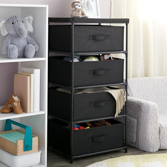 Juvale 4-Tier Fabric Dresser for Closet - 16.5 x 13 x 33 in, Black - Storage Cabinet with Drawers, Closet Drawers & Bedroom Storage