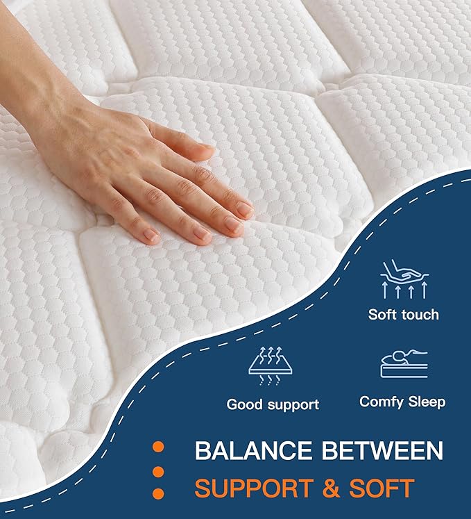 Queen Mattresses,14 Inch Queen Size Mattresses in a Box,Memory Foam Hybrid White & Black Mattress with Provide Support and Improve Sleep,Pressure Relief,Medium Firm