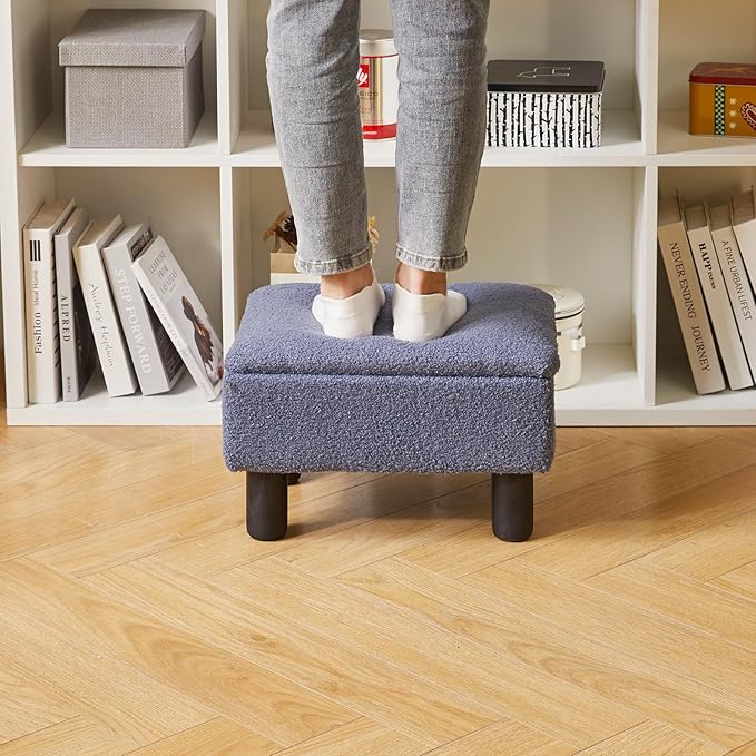 Foot Rest for Couch, Foot Stool Ottoman with Wood Legs, Teddy Velvet Ottoman with Storage 16x12x9.5inch Flip Top Small Stool for Living Room Dorm Teddy Gray YD-JD136G