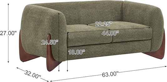 Christopher Knight Home Alma 63" Boucle Loveseat with Wood Legs, 2 Seater Sofa Couches for Living Room, Upholstered Couch Chair, Soft Seating Lounge Sofa Chair, Cozy Loveseat with Armrest, Olive Green