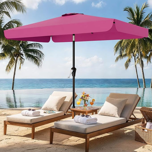 AreShark 6.5 x 10 FT Rectangular Valance Patio Umbrella, Outdoor Umbrella with Tilt and Crank, Market Table Umbrellas W/ 6 Ribs UV Protection for Garden, Deck, Backyard and Pool, Rose Pink