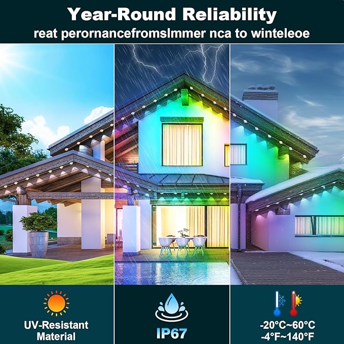 Permanent Outdoor Lights,100FT RGB Eave Light,IP67 Waterproof Lighting for House,Smart LED with App/Remote Control for Outdoor Decor,Garden Decor,Party,Holiday