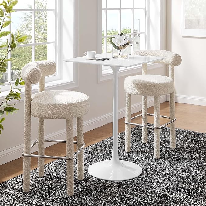 Modway Lippa 28" Mid-Century Modern Bar Table with Square Top and Pedestal Base in White