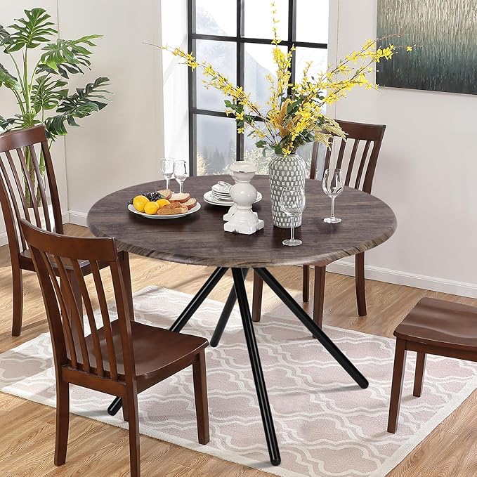 FurnitureR 31.5" Round Dining Table for 2-4 People, Vintage Wood Kitchen Table with Unique Intersecting Pedestal Base and Metal Legs for Home Office Living Room Kitchen, Vintage Brown