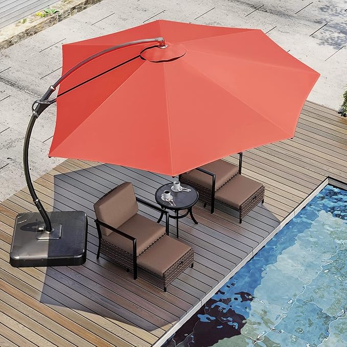 LAUSAINT HOME Outdoor Patio Umbrella with Base included, Deluxe Curvy Cantilever Umbrella Heavy Duty Offset Hanging Umbrella