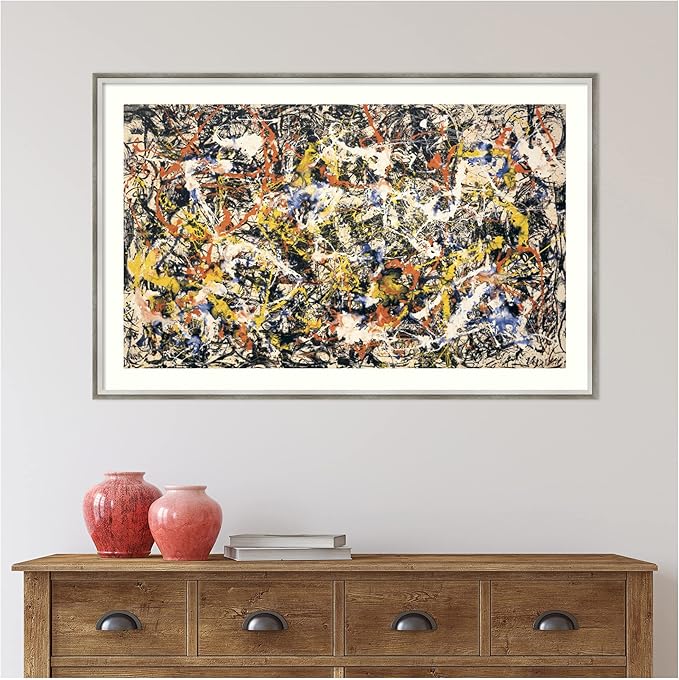 Amanti Art Framed Wall Art Print 27x41 Convergence by Jackson Pollock, Abstract Wall Art, Museum Masters Classics Decor, Large Poster Painting Artwork for Living Room, Bedroom, Bathroom, Kitchen