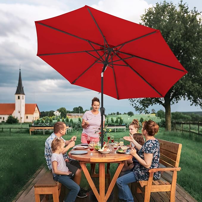 10ft Outdoor Patio Umbrella - Table Umbrella Waterprool UV Protection, Sombrillas de Patio with Push Button Tilt, Sun Umbrella for Pool, Porch, Garden, Deck, Backyard (Red)