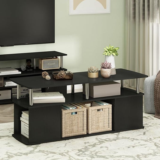 Furinno Jaya Coffee Table, Coffee Table with Storage Shelf, Center Table with Bottom Shelf, for Living Room, Dark Americano