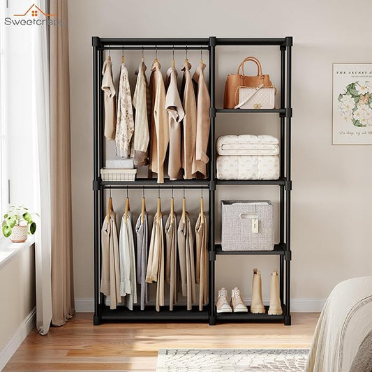 OLIXIS Portable Wardrobe Closet with Hanging Rods, 44 Inch Portable Clothing Rack with Shelves, Heavy Duty Clothes Rack, Freestanding Closet Organizer, 44" L x 15.7" W x 65" H