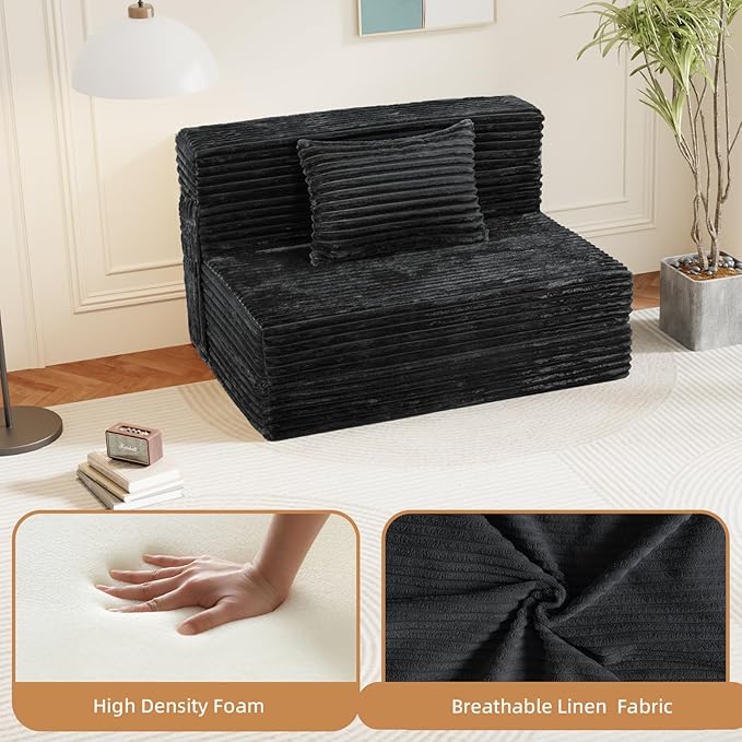 GEMBED Convertible Foldable Sofa Bed Queen - 4 in 1 Sleeper Chair with Pillow, Fold Out Couch, High-Density Foam Floor Mattress, Space-Saving Futon for Living Dorm Guest Room and Office, Grey