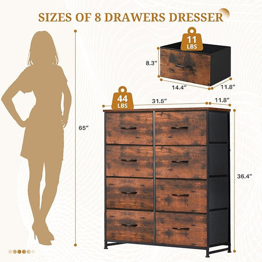 8-Drawer Fabric Dresser, Chest of Drawers Clothes Cabinet for Closet & Bedroom, Storage Organizer with Steel Frame for Entryway, Dorm, Living Room, Brown