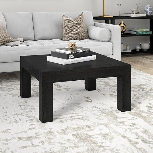 Henn&Hart 34" Square Coffee Table with Wood Top for Living Room, Family Room, Office, or Apartment, Natural Black