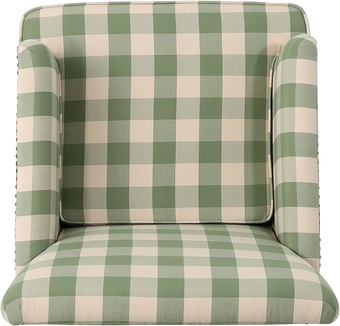 Christopher Knight Home Eve Modern Upholstered Club Chair, Wooden Living Room Accent Chair, Comfy Bedroom Reading Chair, Multifunctional Armchair, Green Checkerboard