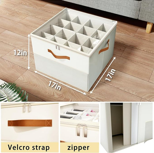 Shoe Organizer for Closet,2 Pack Foldable Shoe Storage Organizer Box Bin with Adjustable Dividers and Clear Cover, Fits up to 16-32 Pairs(Beige)