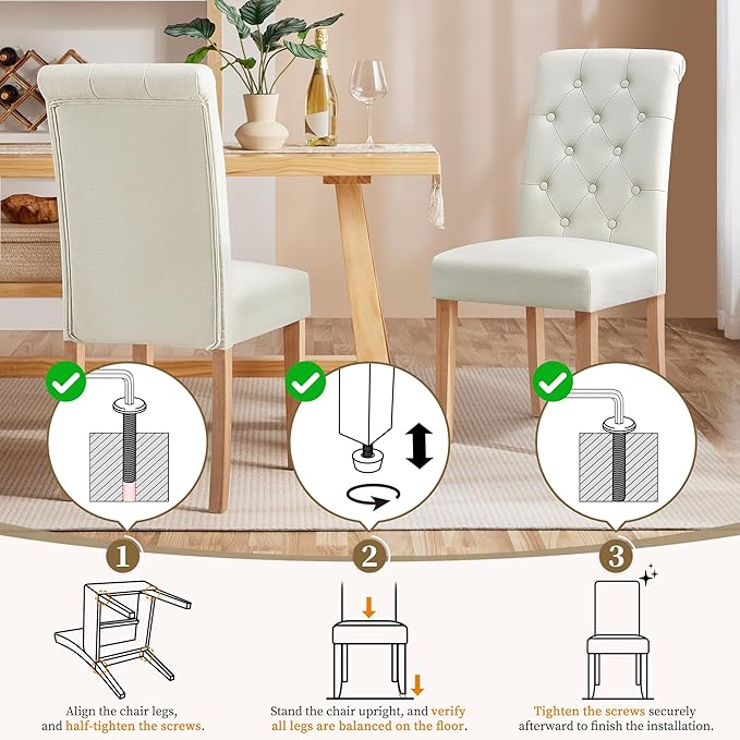 Yaheetech Dining Chairs Set of 4 Fabric Upholstered Dining Room Chairs with Button Tufted High Back and Solid Wood Legs for Kitchen/Living Room/Restaurant, Modern Style, Beige
