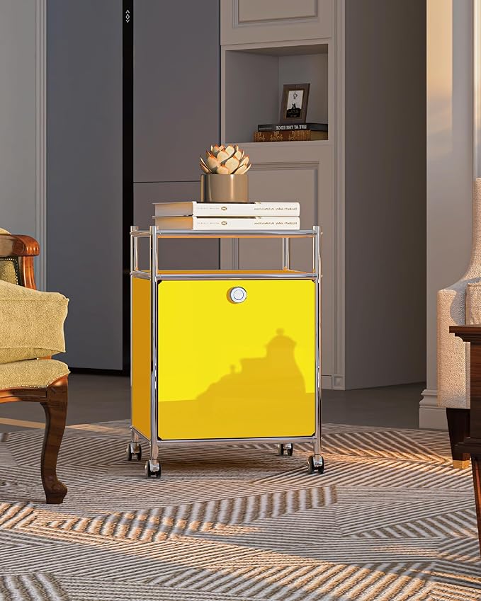 Matte Storage Cart with Flap Door, Large Capacity Storage Cart with Detachable Wheels, DIY Modern Home Furnishing, Great for Home, Office, Bedroom, Kitchen (Matt Yellow)