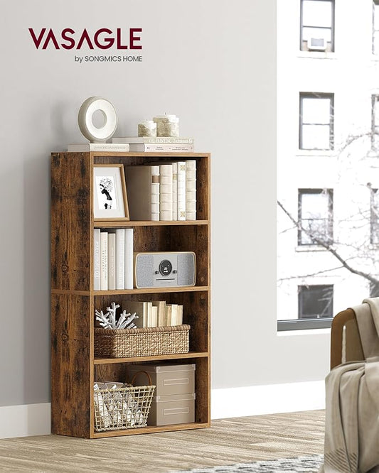 VASAGLE CUSTOS Collection - Bookshelf, 4-Tier Bookcase, Book Shelf, Open Storage Shelf, 9.4 x 23.6 x 42.4 Inches, for Living Room, Home Office, Dinning Room, Rustic Brown ULBC164X01