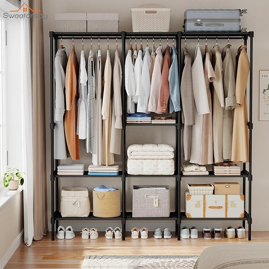 OLIXIS Portable Wardrobe Closet with Hanging Rods, 72 Inch Portable Clothing Rack with Shelves, Heavy Duty Clothes Rack, Freestanding Closet Organizer, 72 "L x 15.7 "W x 77 "H