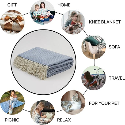 | Cashmere Blend Blanket | 10% Cashmere, 90% Superfine Wool | Ultra-Soft, Warm & Breathable Throw with Fringes | Elegant Bed or Sofa Layer 55"x79" (140 x 200 cm)