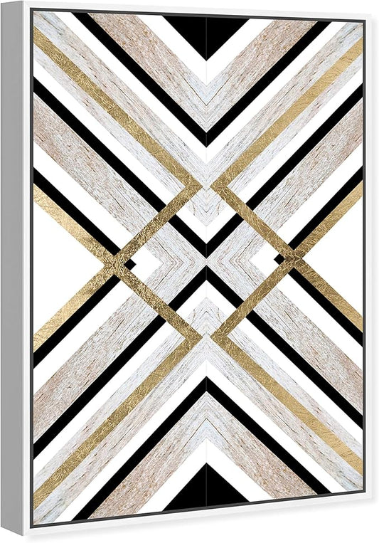 The Oliver Gal Artist Co. Abstract Framed Wall Art Canvas Prints 'Earthy Lux' Geometric Home Décor, 20" x 30", Brown, Gold