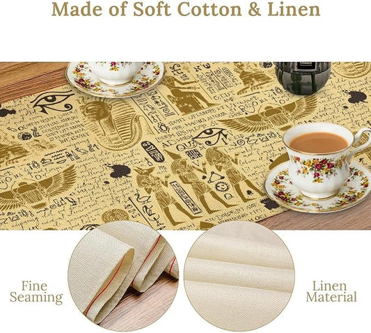 Ancient Egypt Table Runner Retro Egyptian Hieroglyph Elements Graffiti Pattern for Home Kitchen Table Decor Dining Coffee Room Party Decor 13x108in