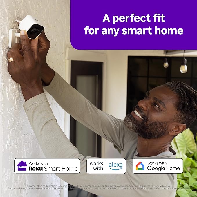 Roku Outdoor Camera - Home Security - IP65 Weather Resistant Wired Security Camera & Pet Monitor with 1080p HD Night Vision, Works with Alexa & Google, WDR, Motion & Sound Detection