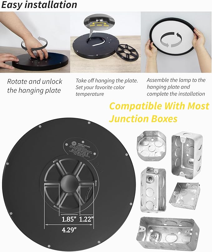 4pack 12 Inch Flush Mount Ceiling Light, 24w Led Ceiling Light, 3000k/4000k/6000k Selectable 2520lm Ceiling Lights, Super Slim Led Light Fixture for Bedroom Kitchen Living Dining Room Office (Black)