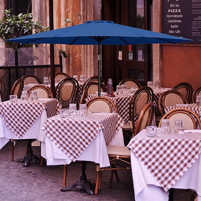 YSSOA 7.5' Patio Umbrella Outdoor Table Market Yard Umbrella with 6 Sturdy Ribs, Blue